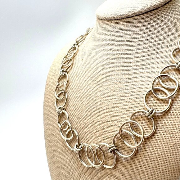 VTG Sterling Silver 925 Large Round Link Chain Necklace Size 18.5" Length - Picture 2 of 9